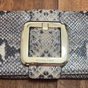 Michael Kors Snakeskin Clutch with Gold Accent Buckle